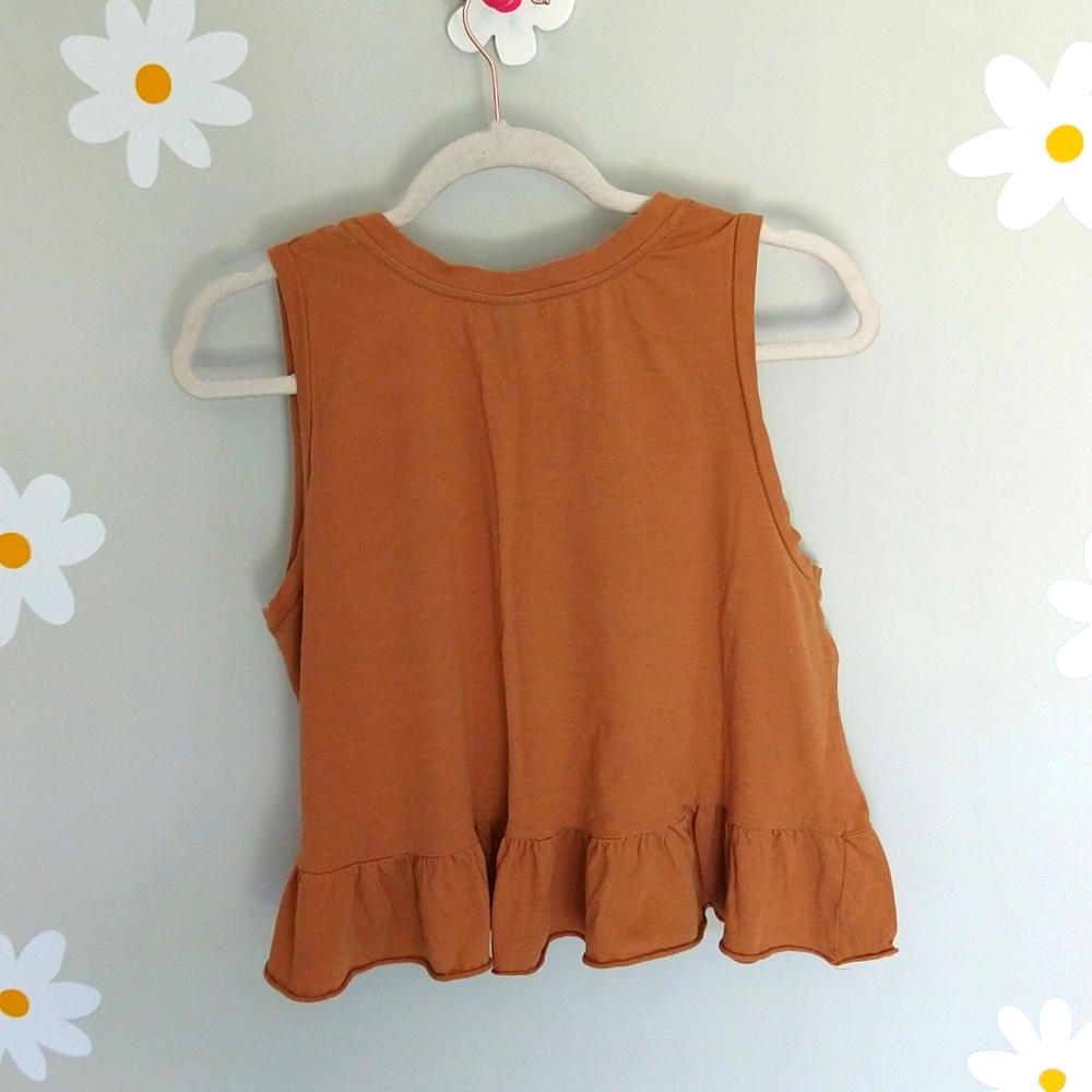 Wild Fable Brown Ruffle Hem Sleeveless Crop Top - Picture 2 of 6